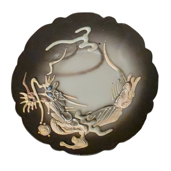 DRAGON Ware Black Moriage Tea Cup and Saucer Japan Demitasse Set Embossed Design - Picture 10 of 16